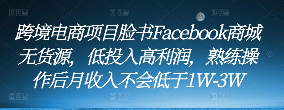 跨境电商项目脸书Facebook商城无货源,低投入高利润,熟练操作后月收入不会低于1W-3W
