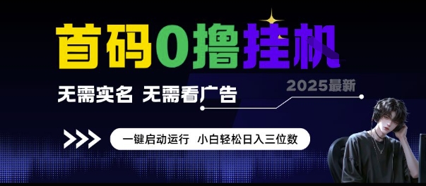 首码0撸挂G项目，无需实名无需看广告 一键启动运行，小白轻松日入三位数