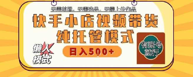 快手小店托管代运营，无需剪辑，无需选品，无需上传作品，全程无需操作，轻松月入5k+
