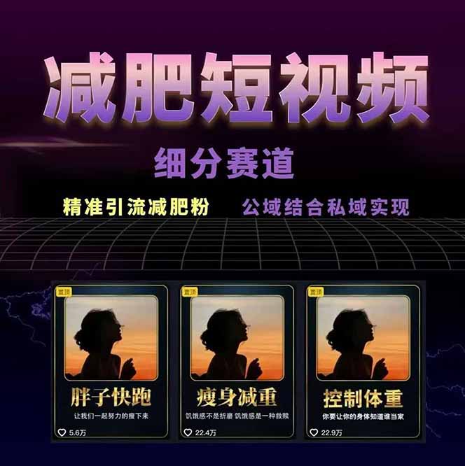 （15788期）减肥短视频赛道运营课：素材准备-视频制作-引流变现全流程 (附素材)