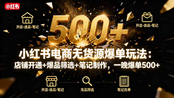 （16256期）小红书电商无货源爆单玩法：店铺开通+爆品筛选+笔记制作，一晚爆单500+