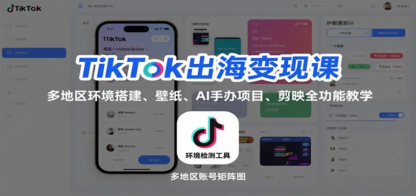 TikTok出海变现课:多地区环境搭建、壁纸、AI 手办项目、剪映全功能教学