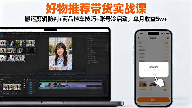 (16467期)好物推荐带货实战课:搬运剪辑防判+商品挂车技巧+账号冷启动,单月收益5w+