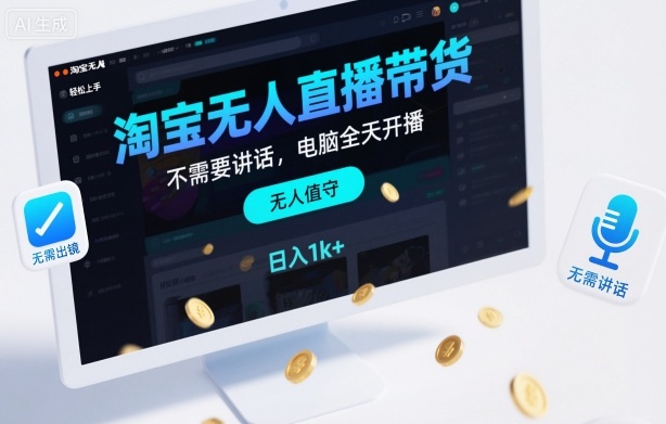 淘宝无人直播带货,不需要出镜,不需要讲话,电脑全天开播,轻松上手,日入1k+