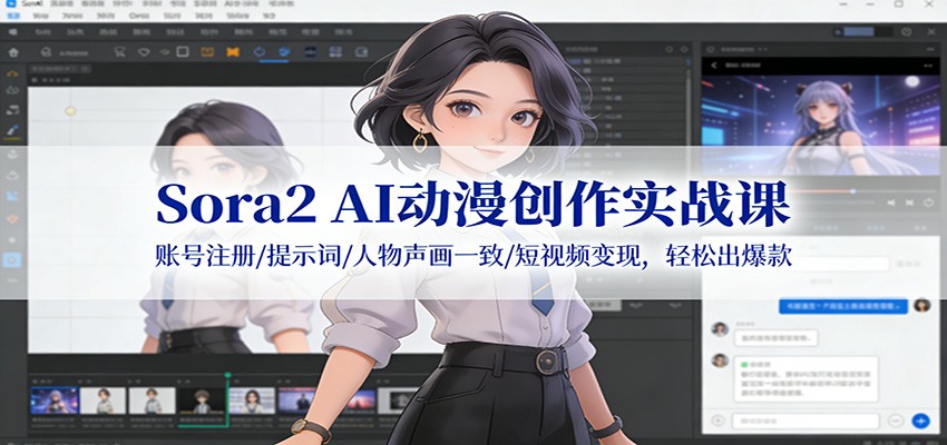 Sora2 AI动漫创作实战课：账号注册/提示词/人物声画一致/短视频变现，轻松出爆款