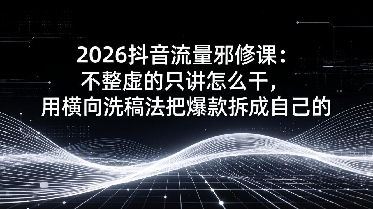 (17725期)2026抖音流量邪修课:不整虚的只讲怎么干,用横向洗稿法把爆款拆成自己的