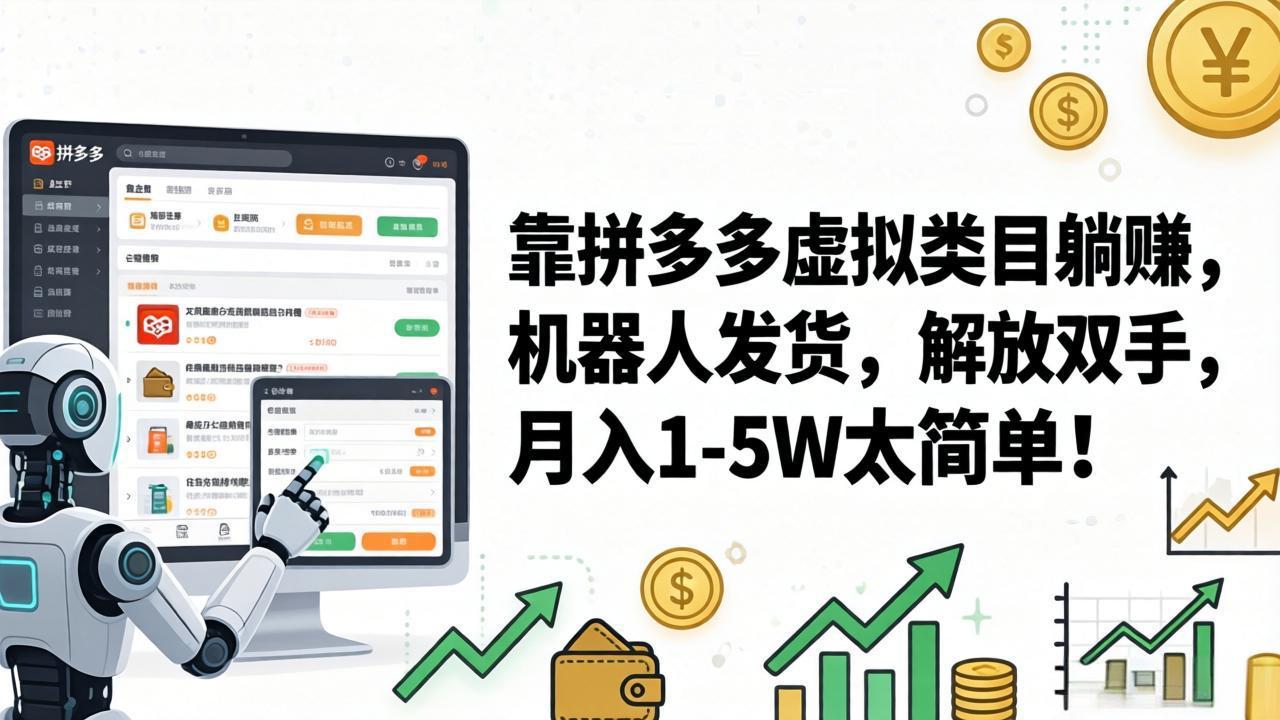 （17797期）靠拼多多虚拟类目躺赚，机器人发货，解放双手，月入 1‑5W 太简单！