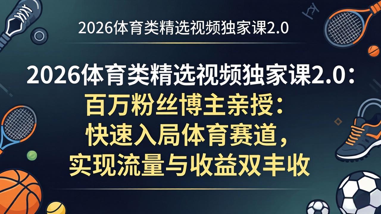 (17991期)2026体育类精选视频独家课2.0:百万粉丝博主亲授:快速入局体育赛道,实现流量与收益双丰收