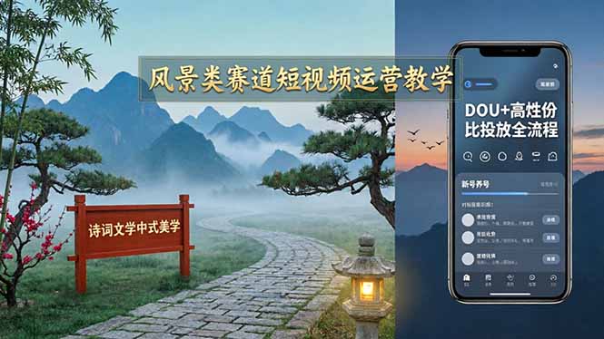 (17992期)风景类赛道短视频运营教学:诗词文学中式美学,新号养号对标账号定位,DOU+高性价比投放全流程