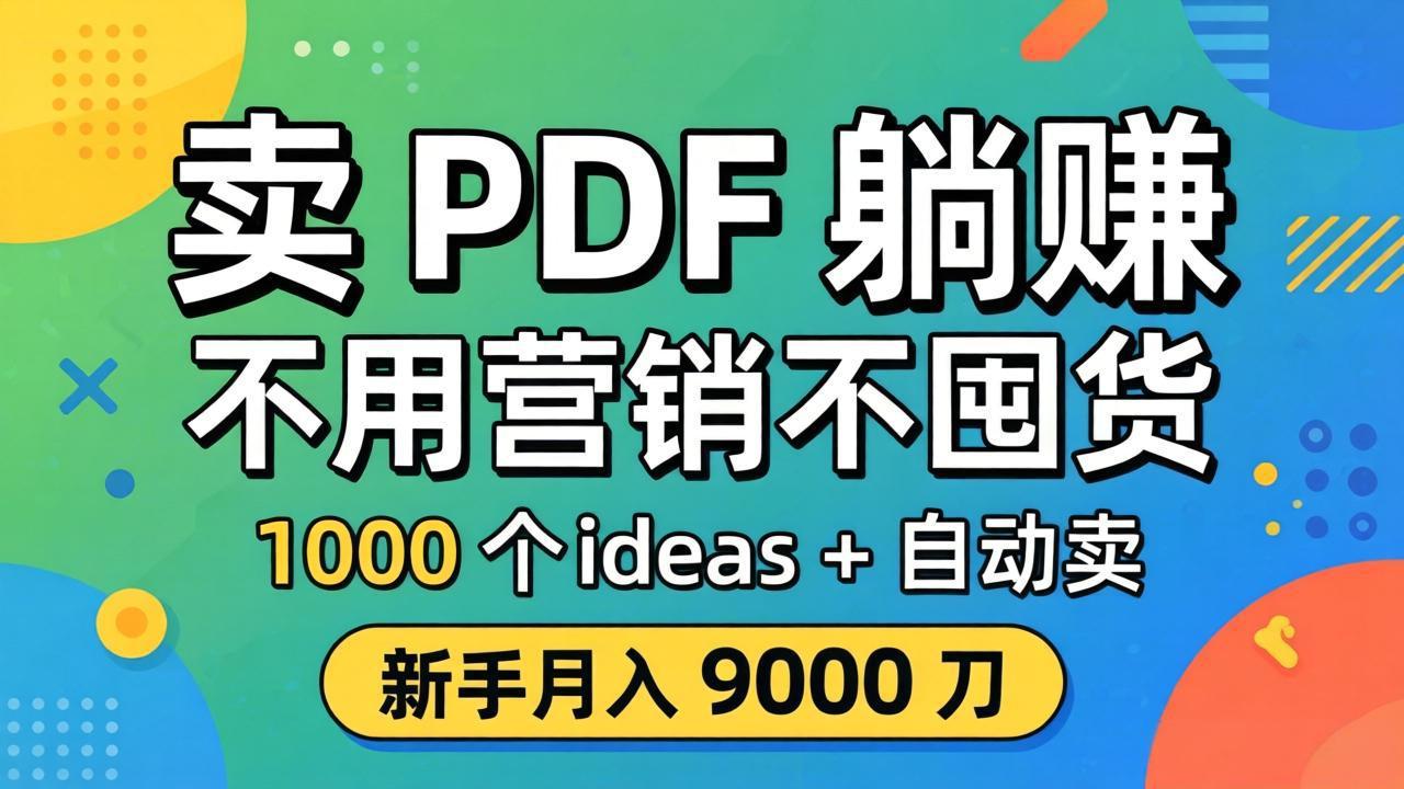 (18146期)卖 PDF 躺赚?不用营销不囤货,1000 个 ideas + 自动卖,新手月入 9000 刀【原创双语字幕】