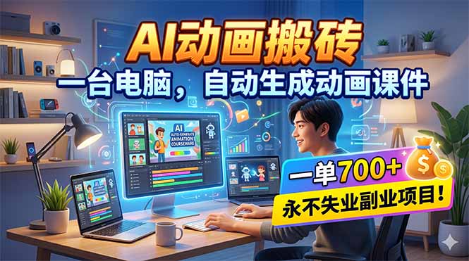 （18239期）AI动画搬砖，一台电脑，自动生成动画课件，一单800+  永不失业副业项目！