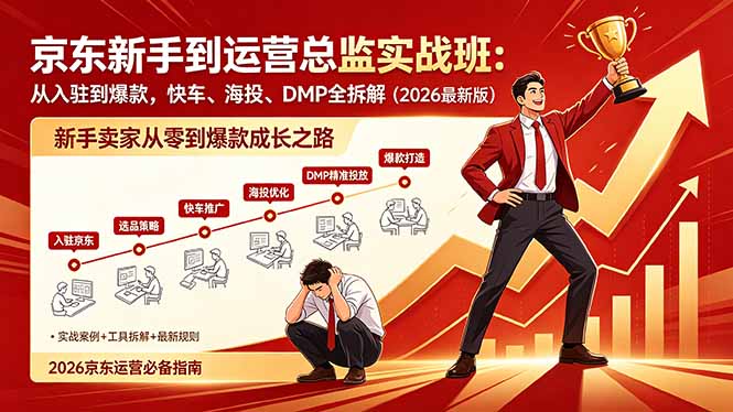 (18291期)京东新手到运营总监实战班:从入驻到爆款,快车、海投、DMP全拆解,2026最新版