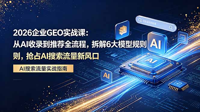 (18368期)2026 企业GEO实战课:从AI收录到推荐全流程,拆解6大模型规则,抢占 AI 搜索流量新风口