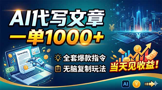 （18575期）AI代写文章，一单1000+，全套爆款指令+无脑复制玩法，当天见收益！