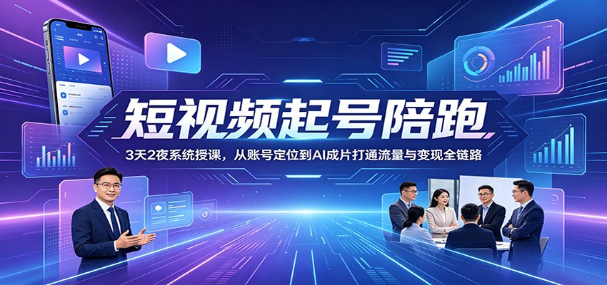 短视频起号陪跑:3天2夜系统授课,从账号定位到AI成片打通流量与变现全链路