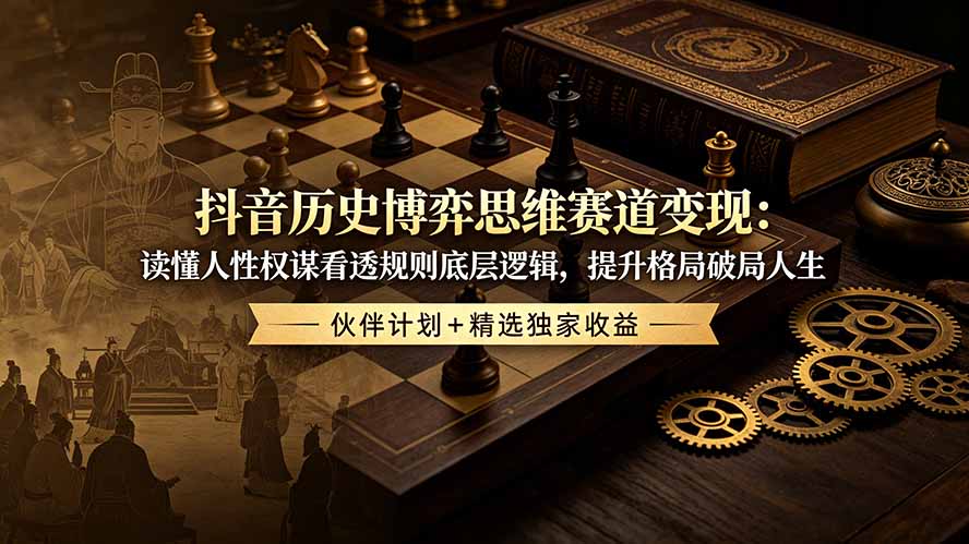 (19116期)抖音历史博弈思维赛道变现:读懂人性权谋看透规则底层逻辑,提升格局破局人生,伙伴计划+精选独家收益