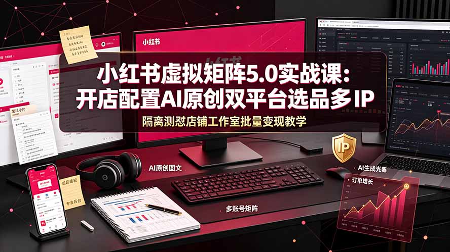 (19521期)小红书虚拟矩阵5.0实战课:开店配置|AI原创|双平台选品|多IP隔离|测怼店铺工作室批量变现实操教学